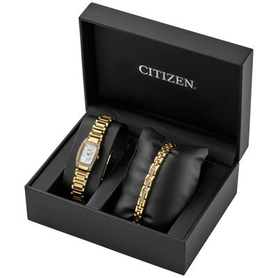 Ladies' Watch and Bracelet Box Set in Gold-Tone Plated Stainless Steel